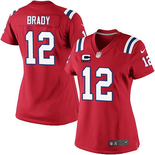 Women's Elite Tom Brady C Patch Nike Jersey Red Alternate - #12 NFL New England Patriots